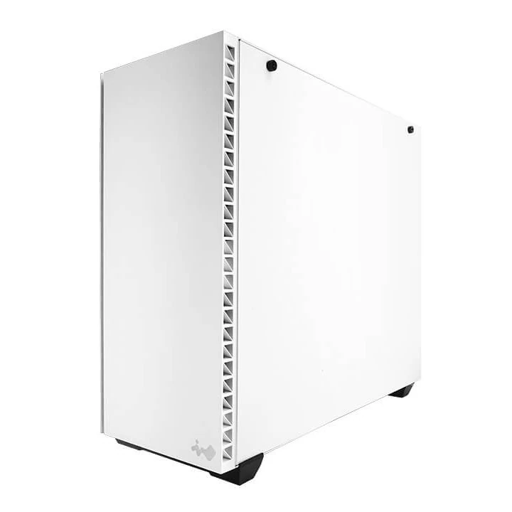Angled view of the InWin 216 ARGB, showing the front panel and the solid cable management side panel.
