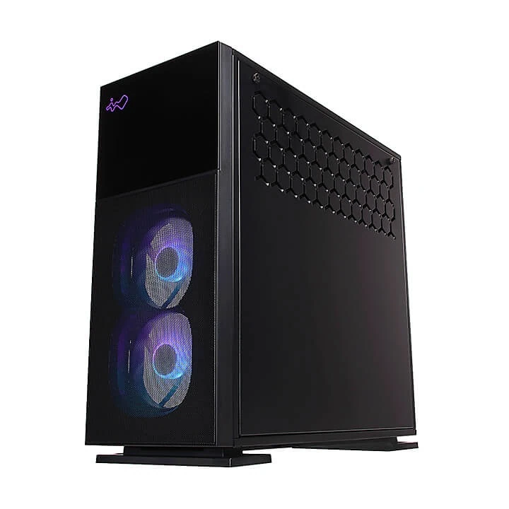 Angled view of the InWin 515, showing the front panel and the solid cable management side panel.