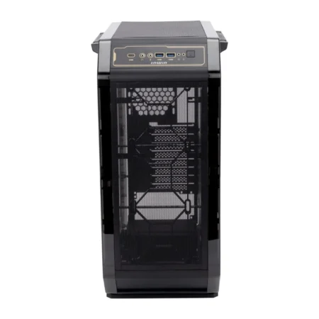 Direct front view of the InWin Airforce PC case, with a slight upward angle showing the top panel.