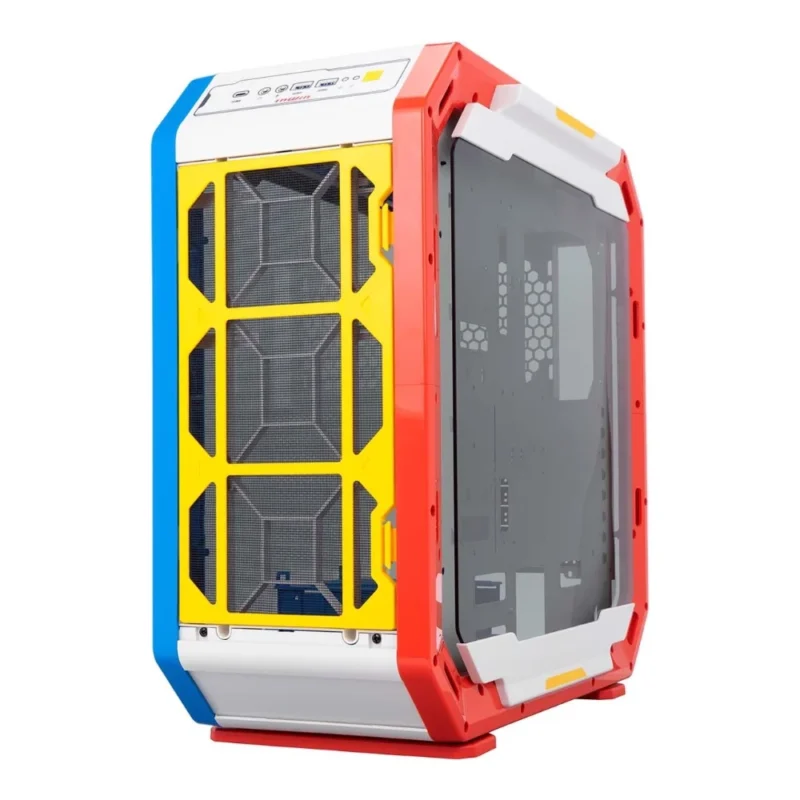 Angled view of the InWin Airforce, showing the front panel and the solid cable management side panel.