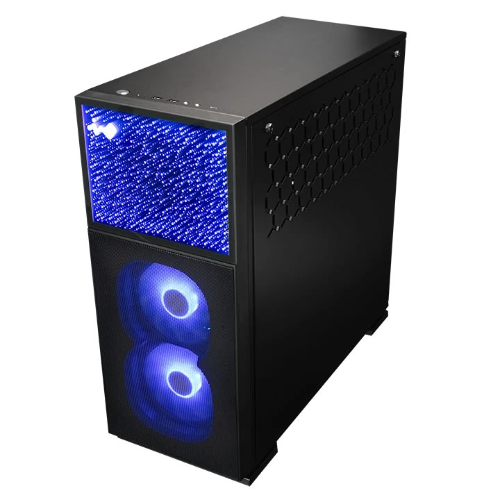 High-angled view of the InWin N515 Nebula showing the front, top, and solid cable side panels.