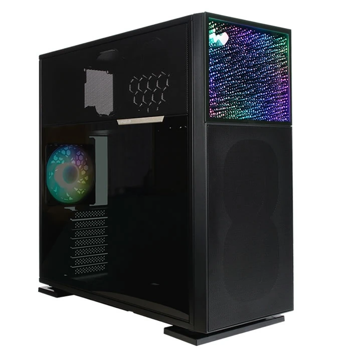 inwin-iw-cs-n515blk-1al120-black-front-angle A hero shot of the black InWin N515 Nebula Mid Tower PC Case on a clean background.