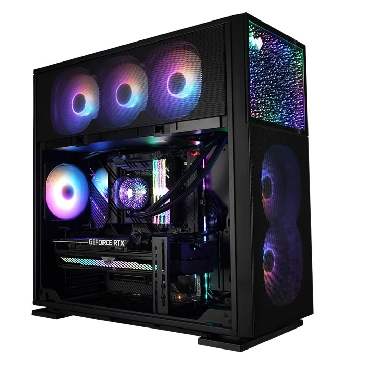 A complete gaming PC build installed inside the InWin N515 Nebula with the front panel illuminated.