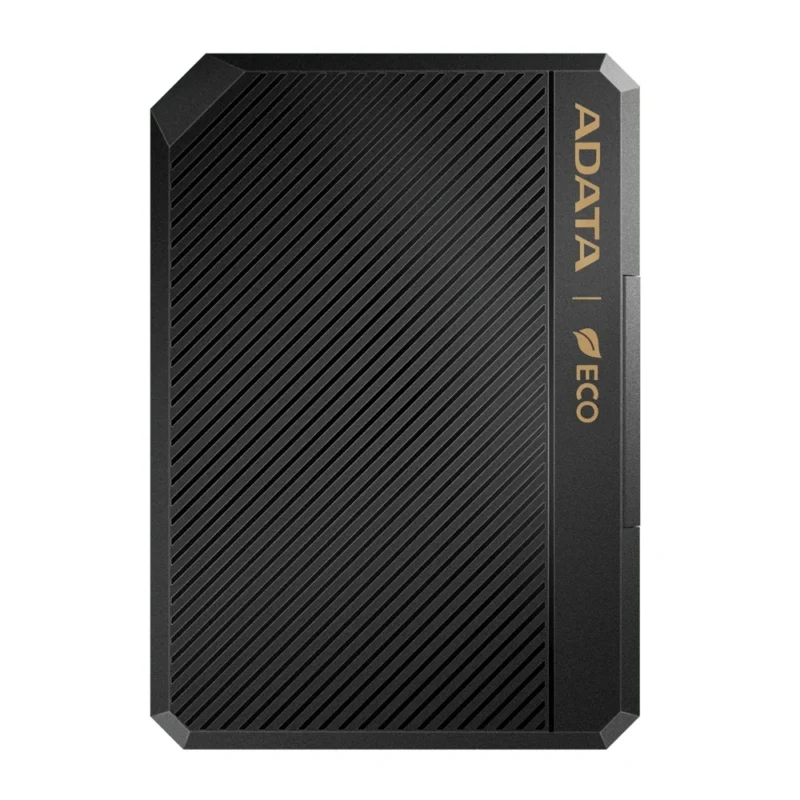 A top-down view of the ADATA EC600 Enclosure oriented vertically, showing its slim recycled plastic design.