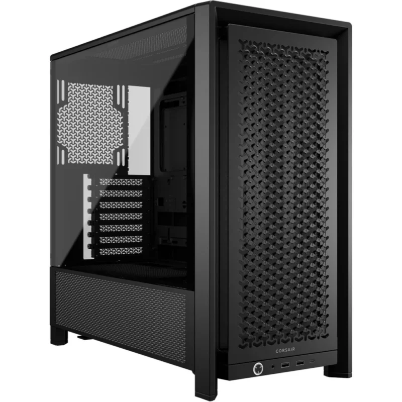 Another front angle view of the CORSAIR FRAME 4000D in Black, at a sharper angle.