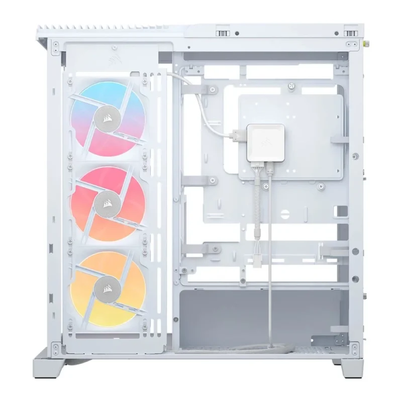 Direct side view of the CORSAIR FRAME 4500X LX-R RGB iCUE LINK with the cable management panel removed, revealing the 37mm cable routing space.