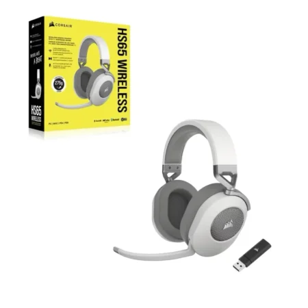 The official retail box or packaging for the CORSAIR HS65 WIRELESS gaming headset.