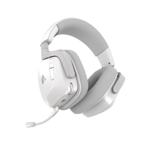 A three-quarter hero shot of the CORSAIR VOID WIRELESS v2 gaming headset from the right, providing a clear view of the on-earcup controls.