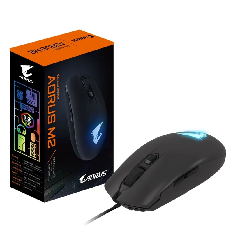 The official retail box for the GIGABYTE AORUS M2 gaming mouse.