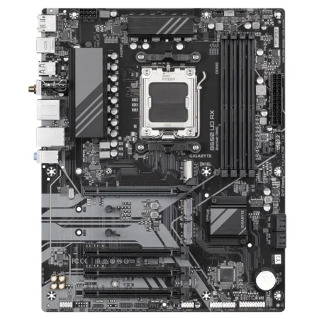 Full view of the GIGABYTE B650 UD AX showing connector and slot locations.