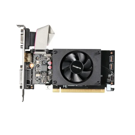 GIGABYTE GeForce GT 710 2GB DDR3 from a top-down perspective, showing the compact component layout