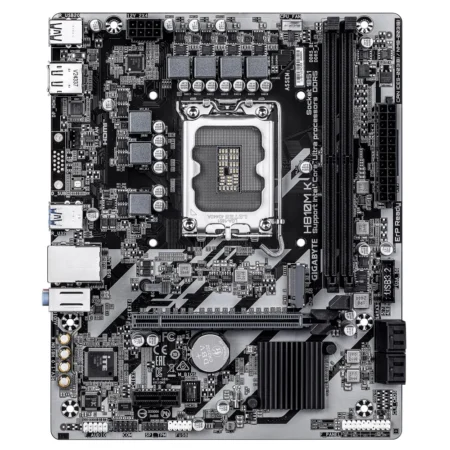 Full layout of the GIGABYTE H810M K showing connector and slot locations.