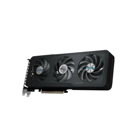 GIGABYTE GeForce RTX 5060 EAGLE MAX OC 8GB in a dynamic angle shot showing the complete WINDFORCE cooling assembly right angle