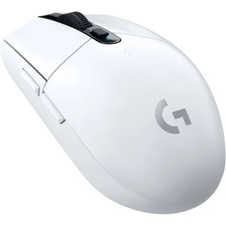 A clean studio shot from the front-left of the Logitech G305 LIGHTSPEED, focusing on its minimalist aesthetic.