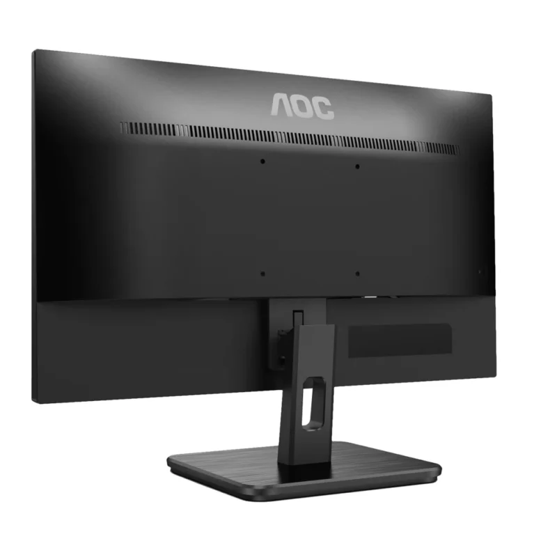 Angled view from the rear-left of the AOC 22E2HM, showcasing the back-panel texture.