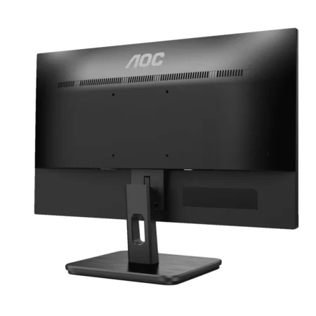 Angled view from the rear-right of the AOC 22E2HM, providing a clear look at the cable management area