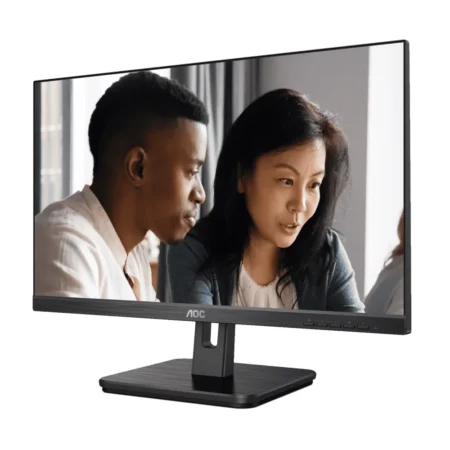Right-angle perspective of the AOC 22E2HM 75Hz monitor, displaying its sleek profile.