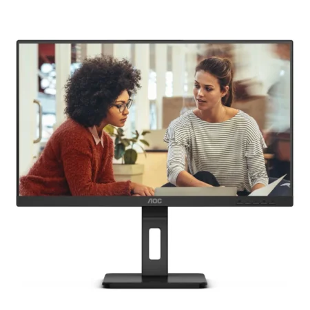 Front view of the AOC 24E3QAF monitor, showcasing its clear FHD screen and 3-sided frameless design