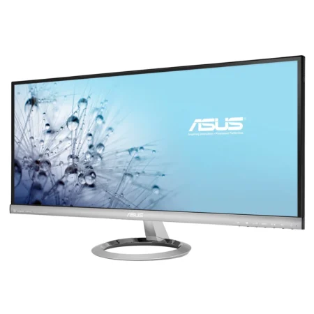 Right-angle perspective of the ASUS MX299Q, displaying its sleek edge-to-edge profile.