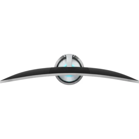 Direct top-down view of the ASUS MX34VQ, illustrating the 1800R curvature and Qi charging base.