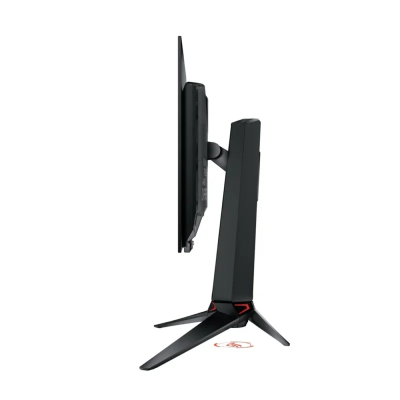 Direct right side profile of the ASUS ROG Swift OLED PG27AQDP, detailing the panel thickness.