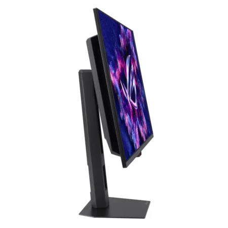 Direct left side profile of the ASUS ROG Strix OLED XG27AQDPG, detailing the panel thickness.