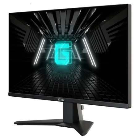 Right-angle perspective of the MSI G255F 180Hz monitor, displaying its sleek profile.