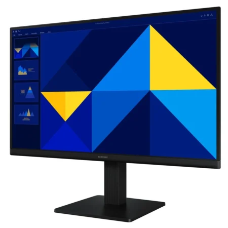 Right-angle perspective of the Samsung Essential Monitor S3 LS24D300GAAXXA 100Hz monitor, displaying its sleek super slim profile.