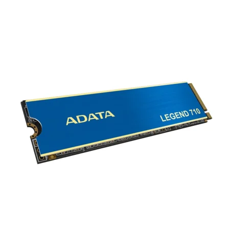 An angled shot of the ADATA LEGEND 710 1TB M.2 NVMe SSD, highlighting its integrated performance heatsink.