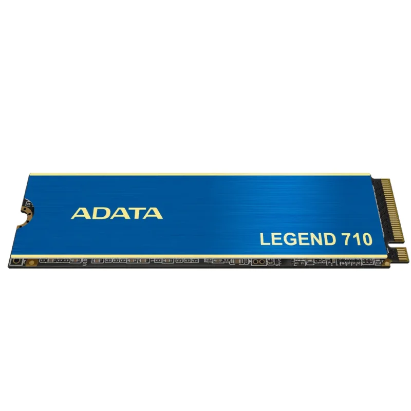 A three-quarter angle view of the ADATA LEGEND 710 1TB internal SSD, showing the top label and branding.