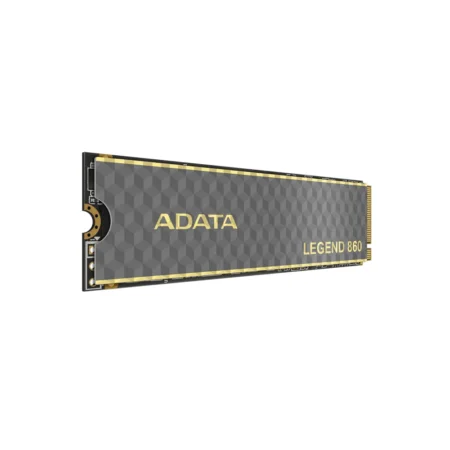 The ADATA LEGEND 860 1TB internal SSD standing upright on its side, angled to the left.