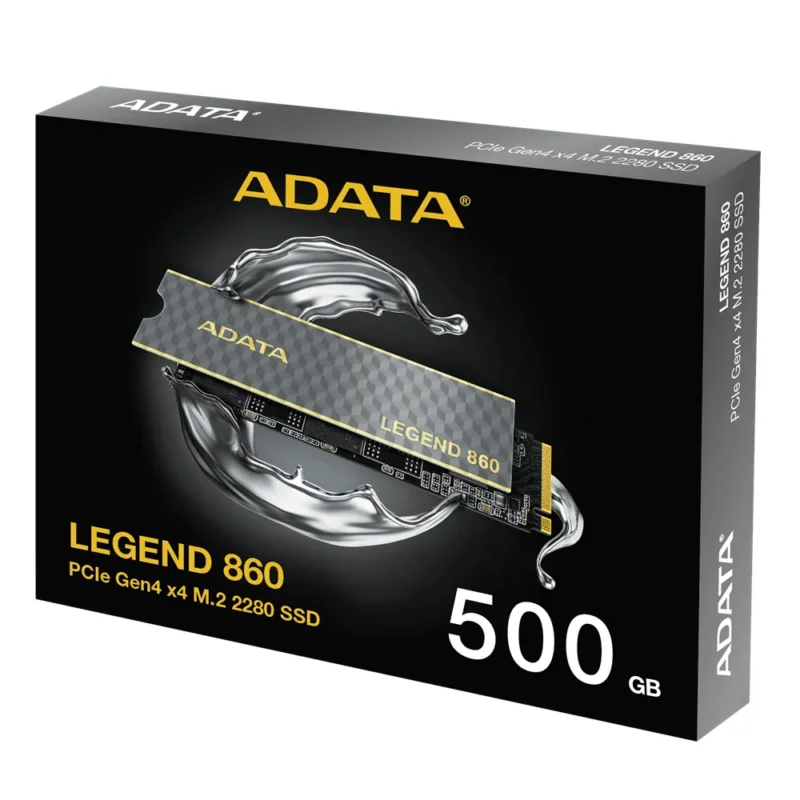 The official retail box for the ADATA LEGEND 860 500GB internal solid state drive.