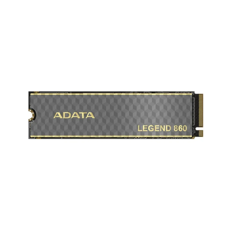adata-legend-860-500gb-heatsink-top-down-view A straight top-down shot of the ADATA LEGEND 860 500GB M.2 or 2.5-inch SSD, displaying the full product label.