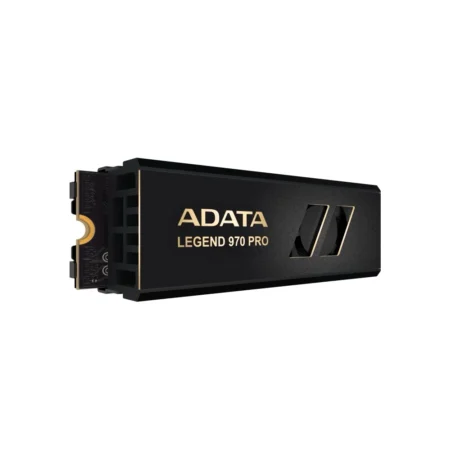 The ADATA LEGEND 970 PRO 2TB internal SSD standing upright on its side, angled to the left.