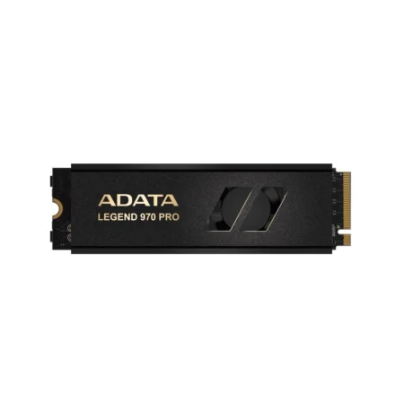 A straight top-down shot of the ADATA LEGEND 970 PRO 2TB M.2 SSD, displaying the active cooling shroud.