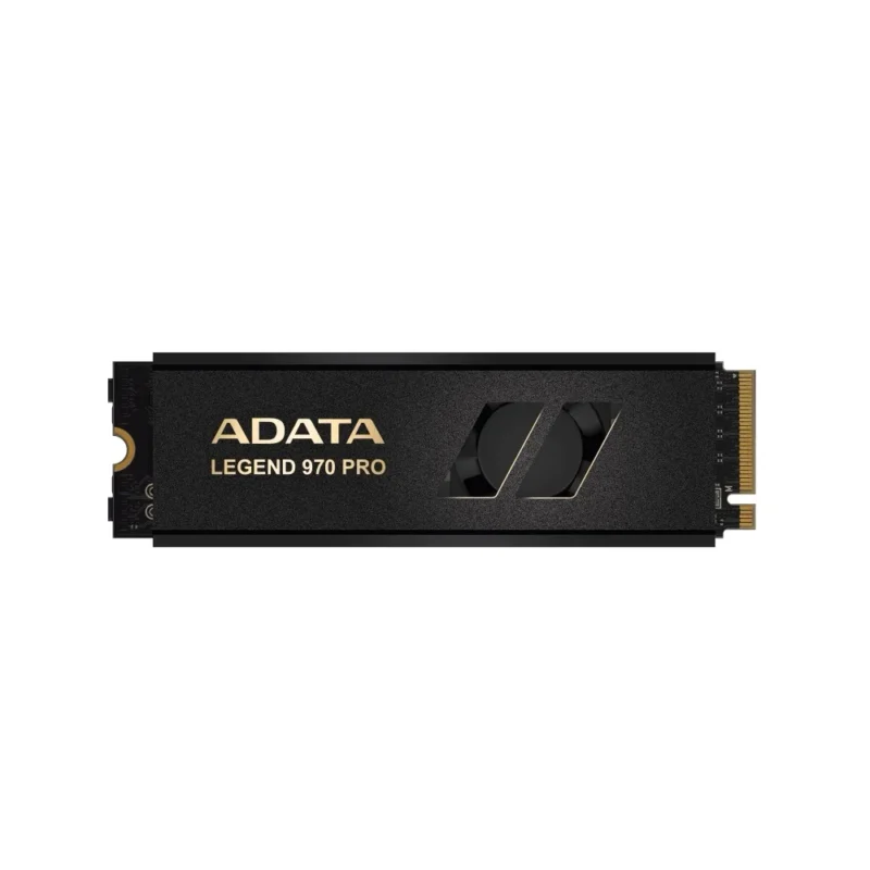 adata-legend-970-pro-2tb-active-cooler-top-down-view A straight top-down shot of the ADATA LEGEND 970 PRO 2TB M.2 SSD, displaying the active cooling shroud.