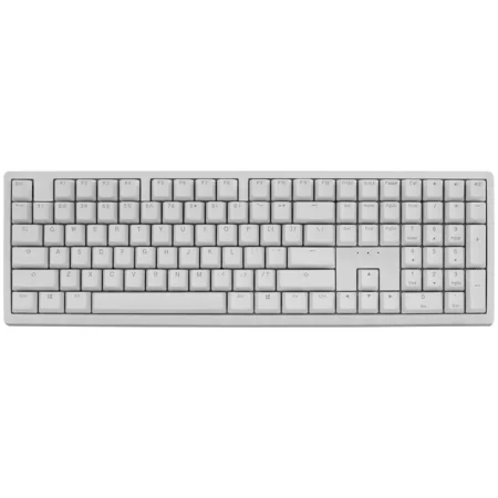 A clean top-down photograph of the Ducky Zero 6108 White, highlighting the clear legends on the bright white double-shot PBT keycaps.
