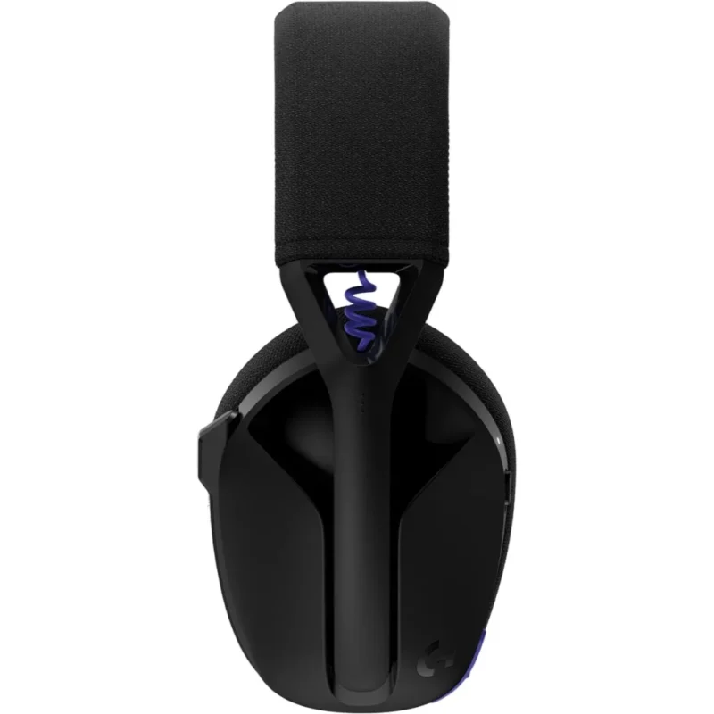 A direct side view of the left earcup of the Logitech G321 LIGHTSPEED, showing the microphone in its deployed position.