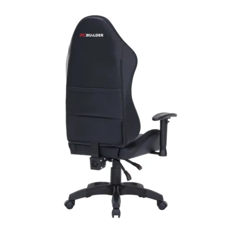 A three-quarter hero shot of the PCBuilder Navigator Lite gaming chair from the right, highlighting its moulded foam upholstery and ergonomic shape.