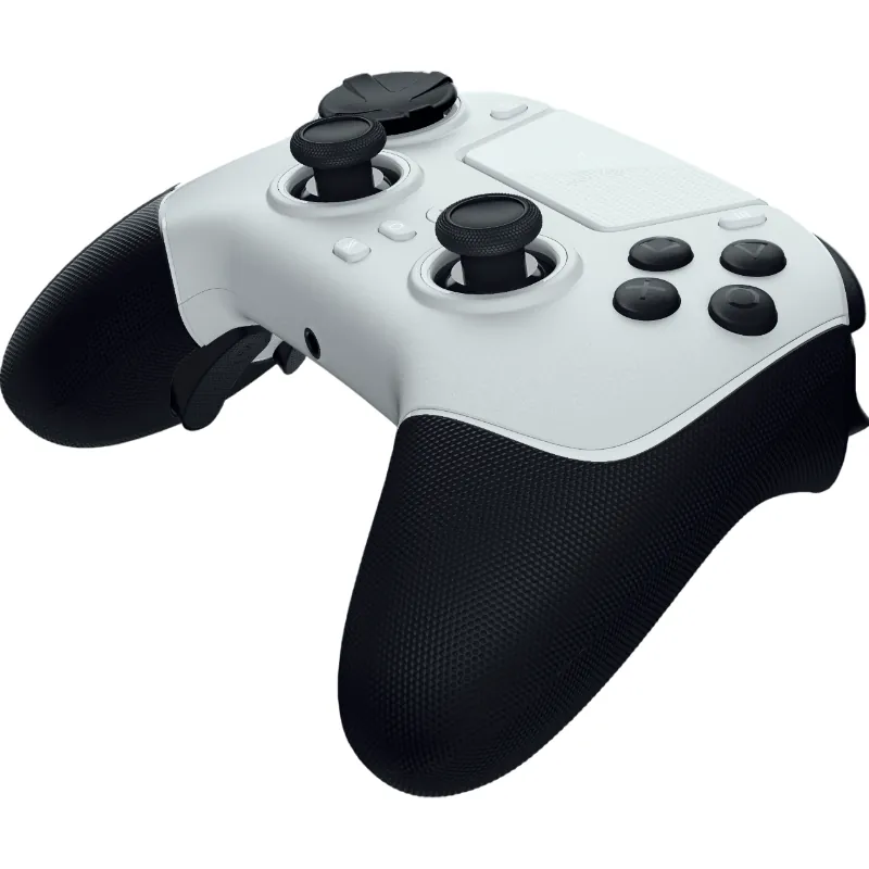 A three-quarter hero shot of the Razer Raiju V3 Pro gaming controller from the right, highlighting the textured rubberized grip and buttons.