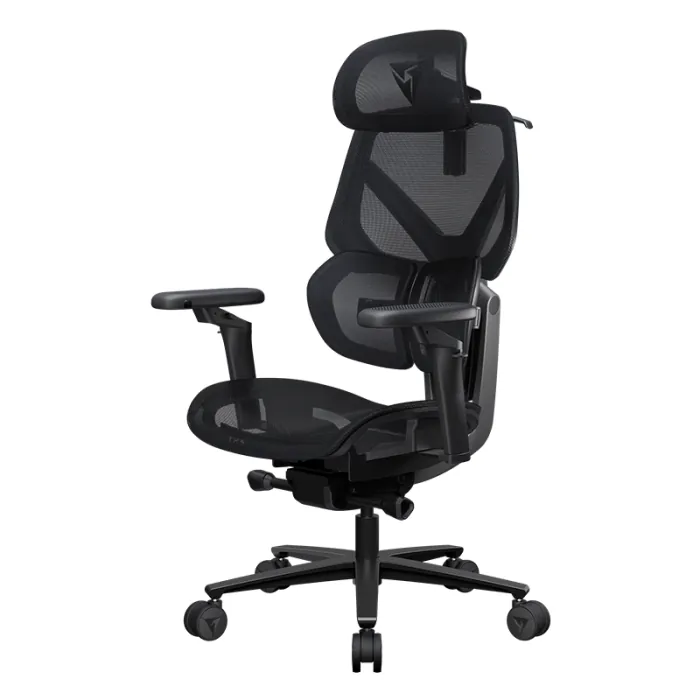 A three-quarter hero shot of the ThunderX3 Flex Pro office chair from the right, highlighting its forward seat tilt mechanism and modern frame.