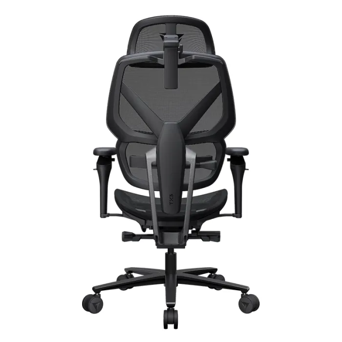 A picture of the back of the ThunderX3 Flex Pro chair, showcasing the sturdy aluminium and nylon Y-frame structure.