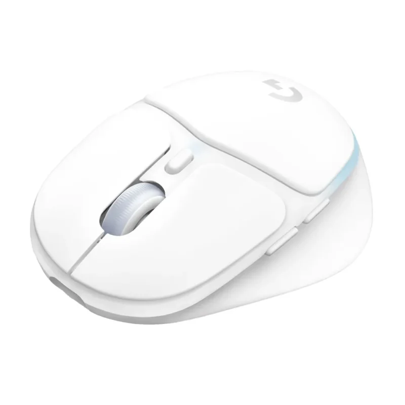 A dynamic shot from the front-left of the Logitech G705, focusing on the primary click buttons and sleek, compact profile.