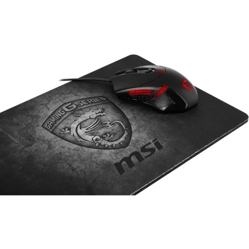 An action shot showing a gaming mouse gliding smoothly across the micro-texture surface of the MSI Shield Mousepad (Mouse not included in this purchase of the mouse pad).