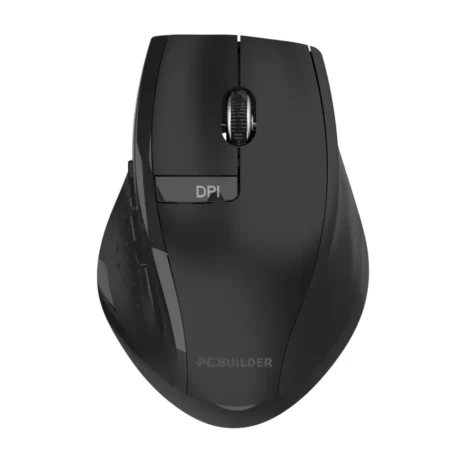 Hero shot positioned to the right providing a clear side profile of the mouse included in the PCBuilder ALPHA Silent Wireless Combo in Black