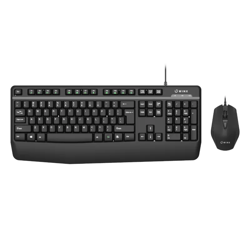 winx-do-essential-combo-black-wx-co102- A straight top-down hero shot showing the full layout of the WINX DO Essential Wired Keyboard & Mouse Combo in Black
