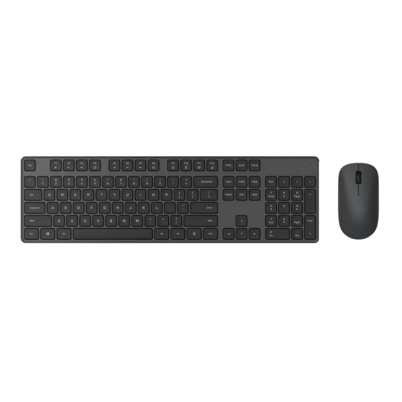 A straight top-down hero shot showing the full layout of the Xiaomi Wireless Keyboard & Mouse Combo in Black
