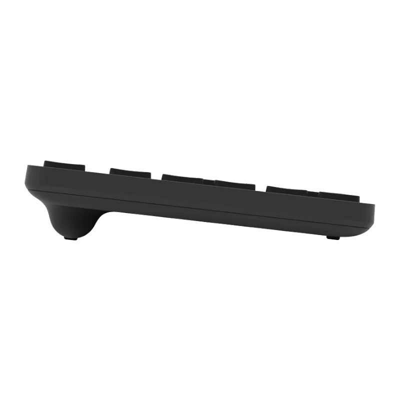 A side profile shot highlighting the slim 2.8cm typing angle of the keyboard in the Xiaomi Wireless Keyboard & Mouse Combo in Black