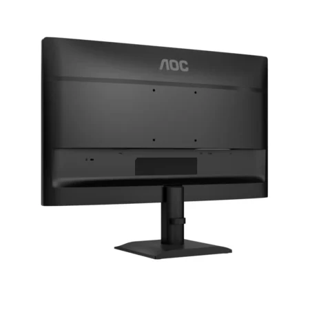 Rear View Angle left: Angled view from the rear-left of the AOC 24E40L, showcasing the back-panel finish and vertical I/O insert area.