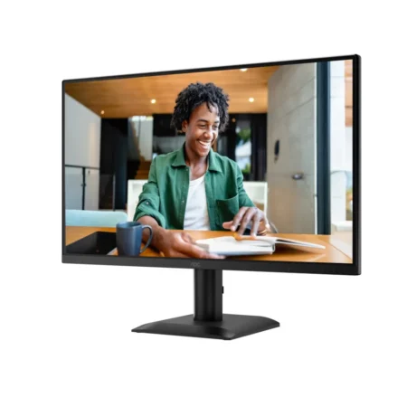 Right-angle perspective of the AOC 27E40L 144Hz monitor, displaying its sleek texture-finished profile.